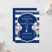 Royal Blue and Silver Balloons Invitation d'annive (Devant/Arrière en situation)