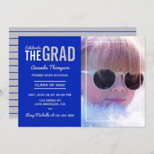 Royal Blue and Silver Graduation Party Kaart