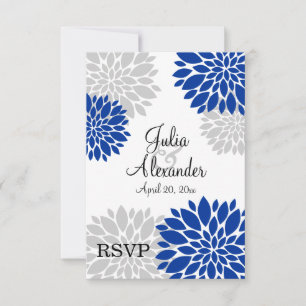 Royal Blue and Silver Grey Floral Burst RSVP