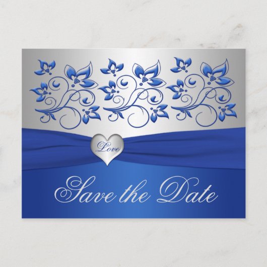 Royal Blue and Silver Heart Enregistrer la carte d (Devant)