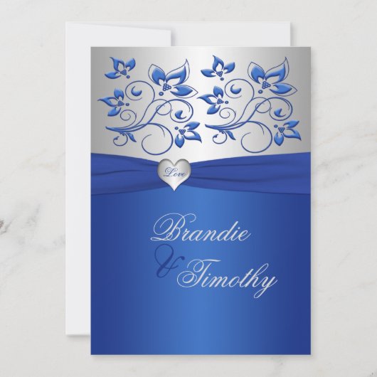 Royal Blue and Silver Heart Faire-part de mariage (Devant)