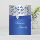 Royal Blue and Silver Heart Faire-part de mariage (Debout devant)