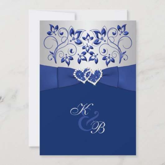 Royal Blue and Silver Joint Hearts Invitation 2 (Devant)