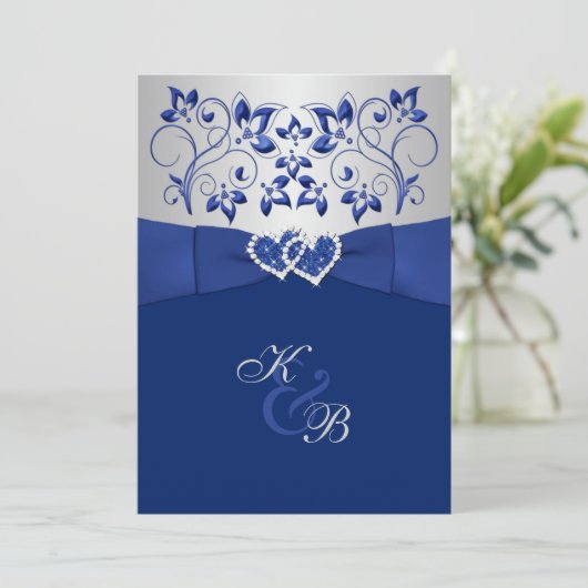 Royal Blue and Silver Joint Hearts Invitation 2 (Debout devant)