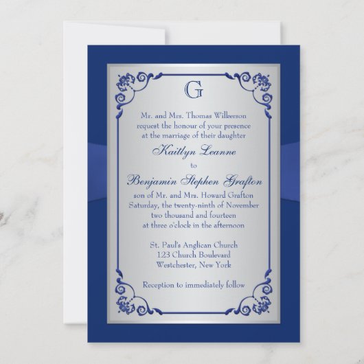 Royal Blue and Silver Joint Hearts Invitation 2 (Dos)