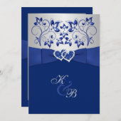Royal Blue and Silver Joint Hearts Invitation 2 (Devant / Derrière)