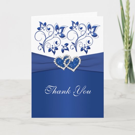 Royal Blue and White Coeurs jointes Carte de remer (Devant)