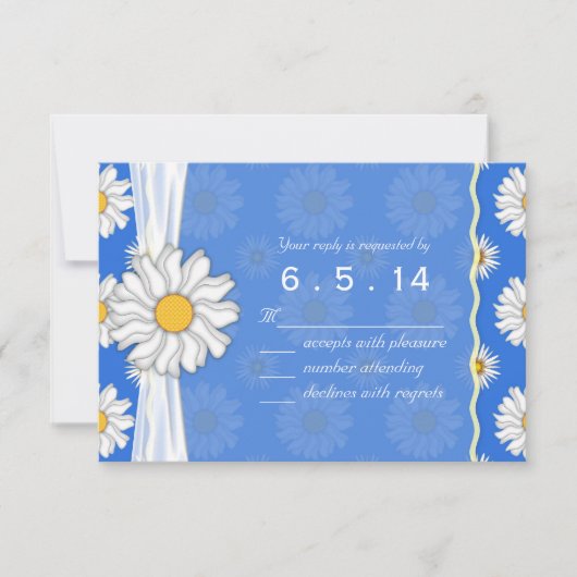 Royal Blue and White Daisy Floral RSVP (Devant)
