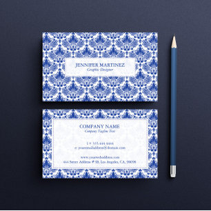 Royal Blue and White Damaskpatroon Visitekaartje