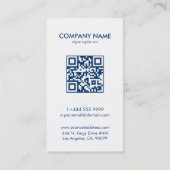 Royal Blue and White Damasks Patroon QR-code Visitekaartje (Achterkant)