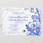 Royal Blue and White Floral Faire-part de mariage (Devant / Derrière)