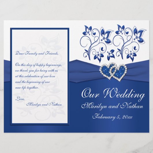 Royal Blue and White Joined Hearts Wedding Program (Voorkant)