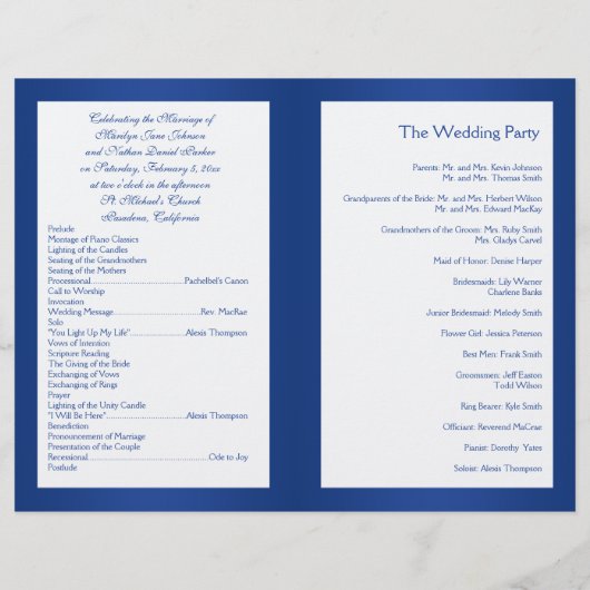 Royal Blue and White Joined Hearts Wedding Program (Achterkant)