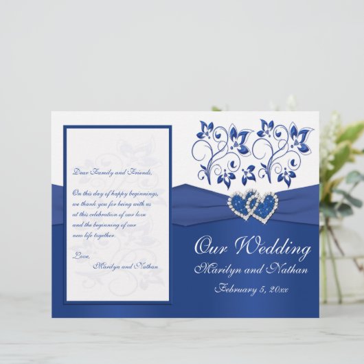 Royal Blue and White Programme de mariage des coeu (Debout devant)