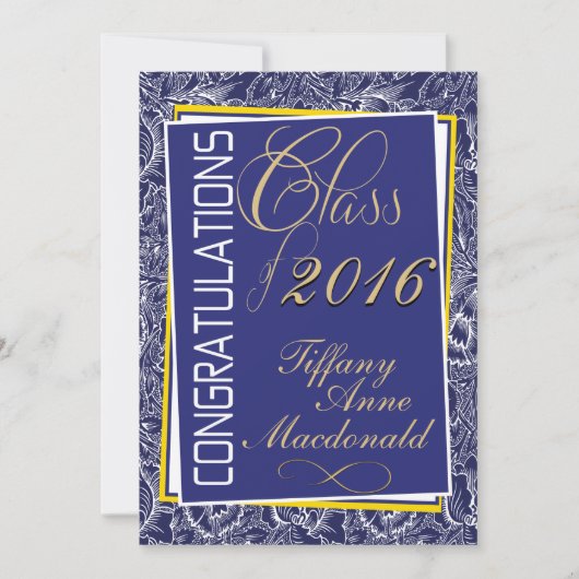 Royal Blue and Yellow 2016 Graduation Invitation (Devant)