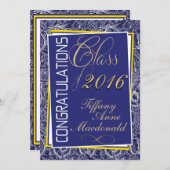 Royal Blue and Yellow 2016 Graduation Invitation (Devant / Derrière)