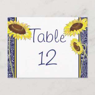 Royal Blue and Yellow Sunflower Table Kaart