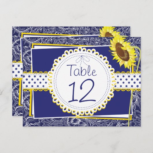Royal Blue and Yellow Sunflower Table Kaart (Voorkant / Achterkant)