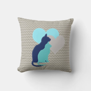 Royal Blue, Aqua, Grijze Katten op ChevronThrow ku Kussen