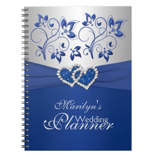 Royal Blue, Argent Coeurs Joints Carnet Floral (Devant)