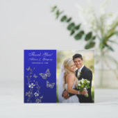 Royal Blue, Argent Floral Merci Photo Carte postal (Debout devant)