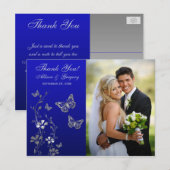 Royal Blue, Argent Floral Merci Photo Carte postal (Devant / Derrière)