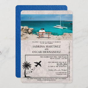 Royal Blue Aruba Passport Wedding Invitation Kaart