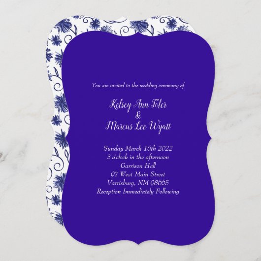Royal Blue Aster Flower Wedding Invitations (Devant / Derrière)