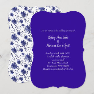 Royal Blue Aster Flower Wedding Invitations