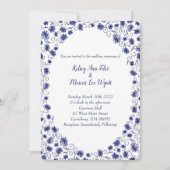 Royal Blue Aster Flower Wedding Invitations (Devant)
