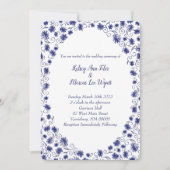 Royal Blue Aster Flower Wedding Invitations Kaart (Voorkant)