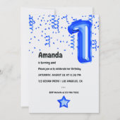 Royal Blue Balloon 1er Invitation anniversaire (Devant)