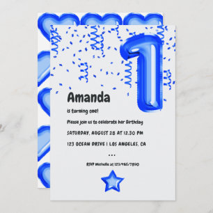 Royal Blue Balloon 1er Invitation anniversaire