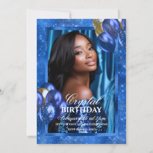 Royal Blue Balloons Photo Invitation