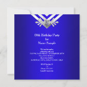 Royal Blue Birthday Party Silver Stripe Kaart (Achterkant)