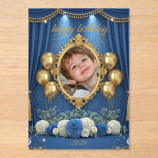 Royal Blue Birthday Photo Invitation for Boy Acryl Uitnodigingen