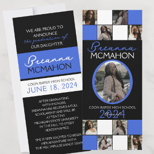 Royal Blue & Black 9 Photo Graduation Faire-part