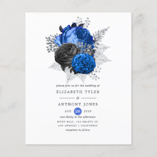 Royal Blue, Black and Silver Floral Wedding Invite Flyer