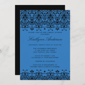 Royal Blue & Black Damask Bridal Shower Uitnodigin Kaart (Voorkant / Achterkant)