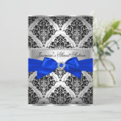 Royal Blue & Black Damask Sweet 16 Invitation (Debout devant)