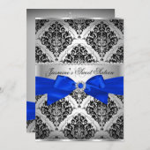 Royal Blue & Black Damask Sweet 16 Uitnodiging (Voorkant / Achterkant)
