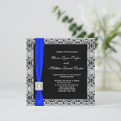 Royal Blue Black Lace Wedding Kaart (Staand voorkant)