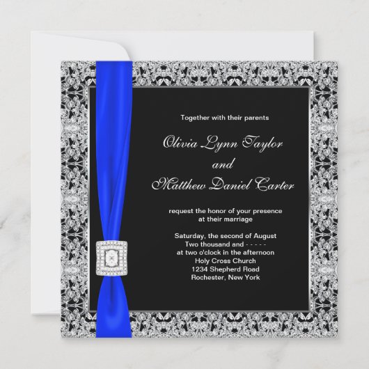 Royal Blue Black Lace Wedding Kaart (Voorkant)