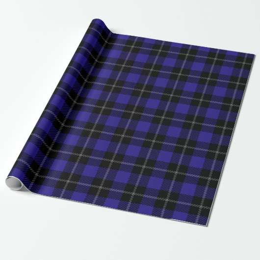 Royal Blue Black Plaid Cadeaupapier (Uitgerold)