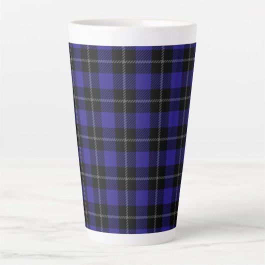 Royal Blue Black Plaid Latte Mok (Voorkant)