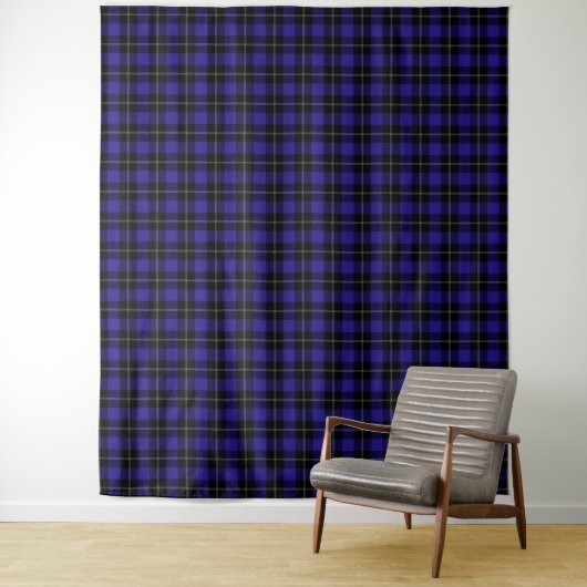 Royal Blue Black Plaid Wandkleed (In situ)