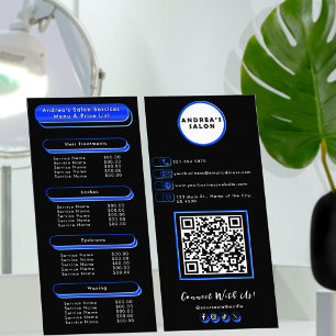 Royal Blue & Black Salon Diensten Menu Voeg Logo t