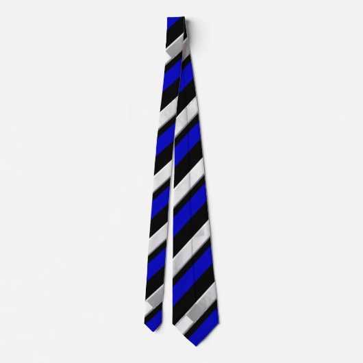Royal Blue Black & Silver Regimental Stripe Stropdas (Achterkant)