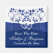 Royal Blue, Blanc Floral Wedding Favor Magnet 2 (Devant)