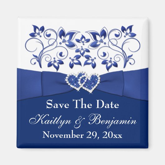 Royal Blue, Blanc Floral Wedding Favor Magnet 2 (Devant)